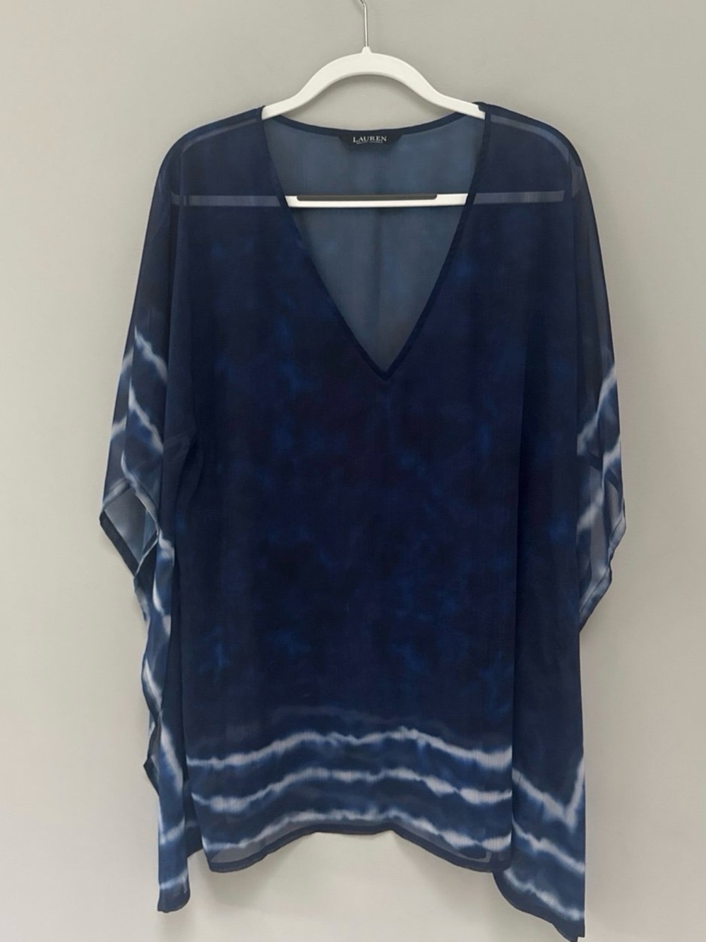 Lauren by Ralph Lauren Navy Tie-Dye V-Neck Cover-Up XL